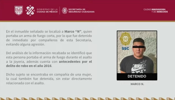 Marco N. detenido, es quien portaba el arma de fuego. 