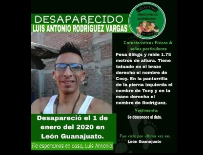 Luis Antonio, hijo de la señora Catalina. Foto: Facebook Colectivo Unidos por los Desaparecidos León
