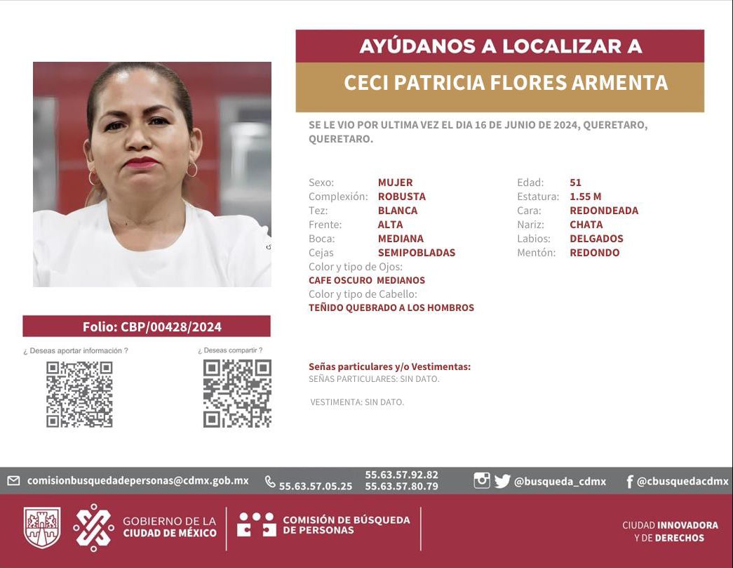 ​Gobierno federal, de CDMX y Querétaro buscan a Ceci Flores – Quadratín México