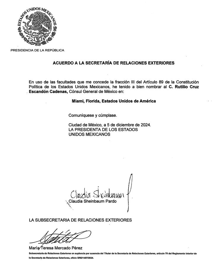 Remite Sheinbaum ratificación de Rutilio Escandón al Senado