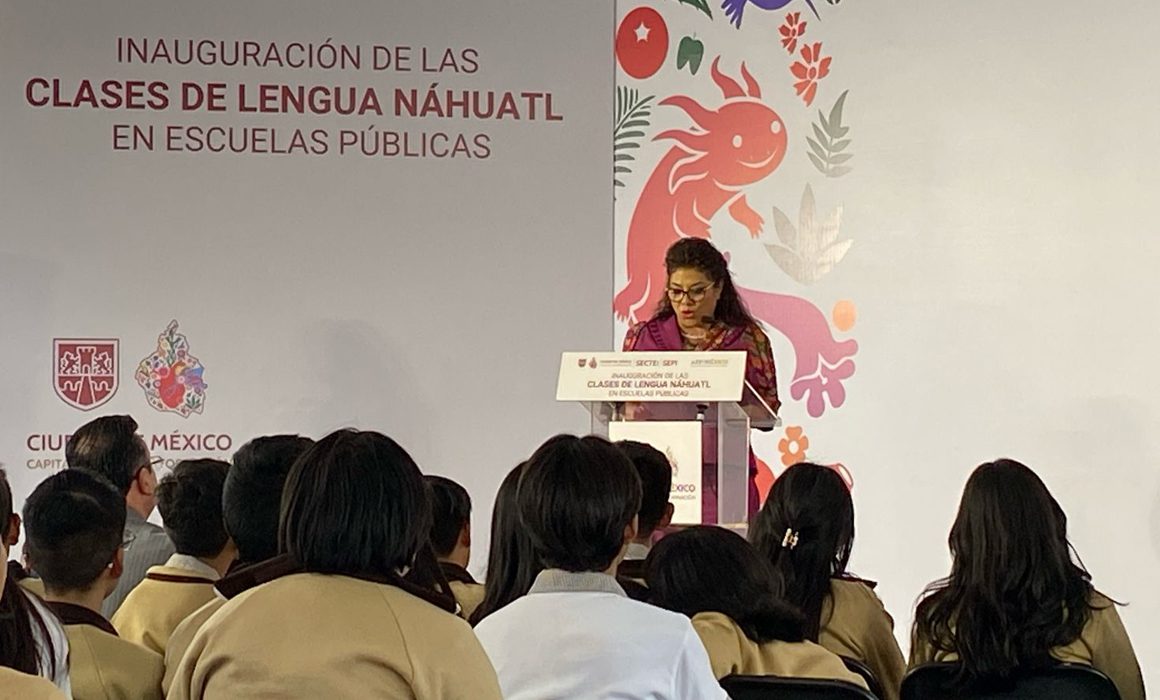 Clara Brugada en presentación de Clases de Lengua Náhuatl en Escuelas Públicas