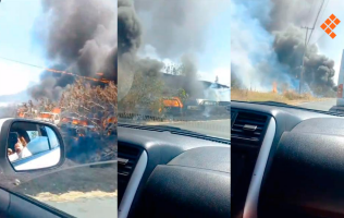 Se incendia corralón en la carretera Zamora-Jacona