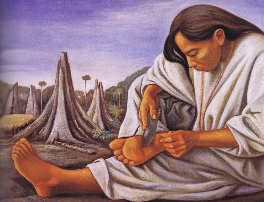 "La espina". Anguiano, siguiendo su costumbre de documentar en lo posible todas sus experiencias, hizo una fotografía y ligeros apuntes de lo que posteriormente se convertiría en su obra icónica, y de la cual realizó 2 versiones: la original, se halla en el Banco de México, que muestra la exuberancia de sus bosques y otra, en el Museo de Arte Moderno que pintó en 1963 y presenta una selva devastada por la deforestación.