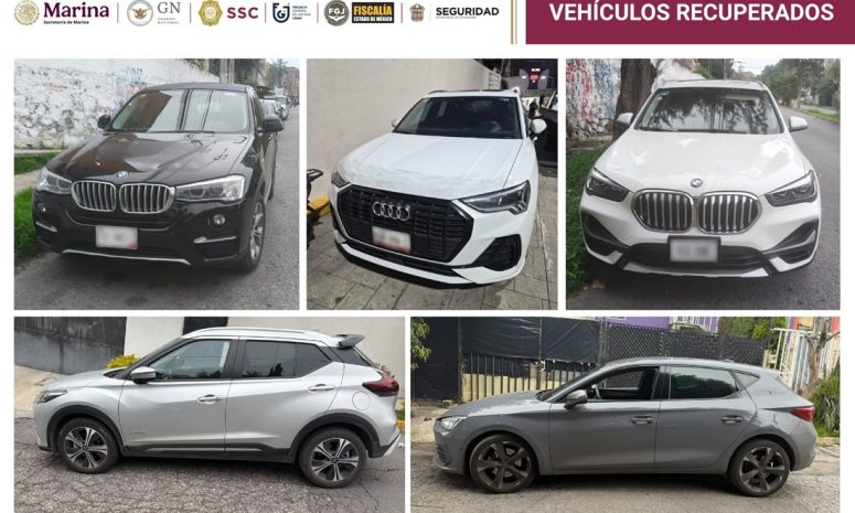 Detienen a 3 y recuperan 5 autos robados en CDMX